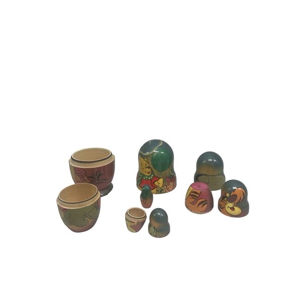 VTG WOODEN DISNEY WINNIE THE POOH TIGGER HAND PAINTED NESTING DOLLS 5 pc RARE - Picture 9 of 16